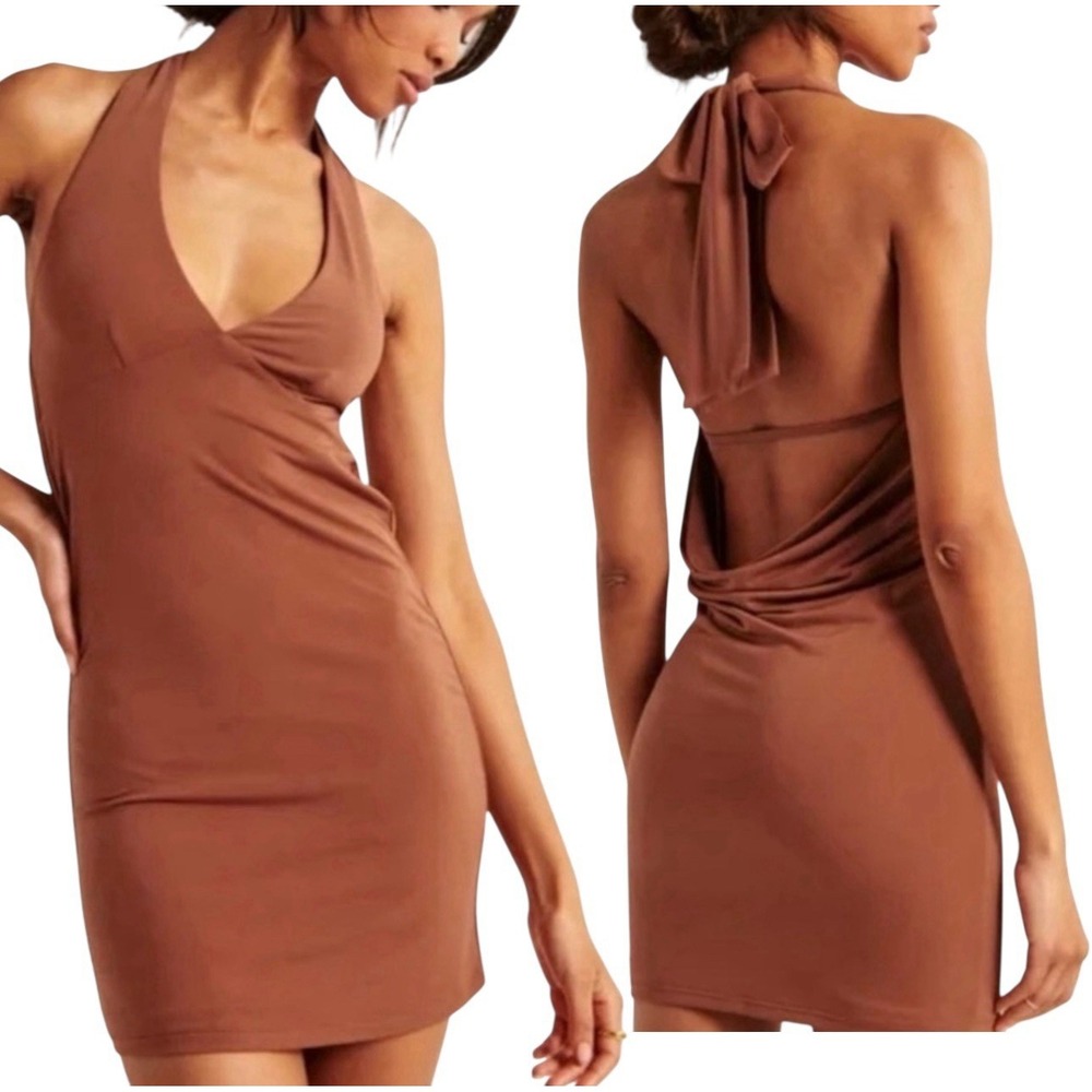 Abercrombie & Fitch Brown Halter Dress With‎ Cowl Back Women Size MP #488